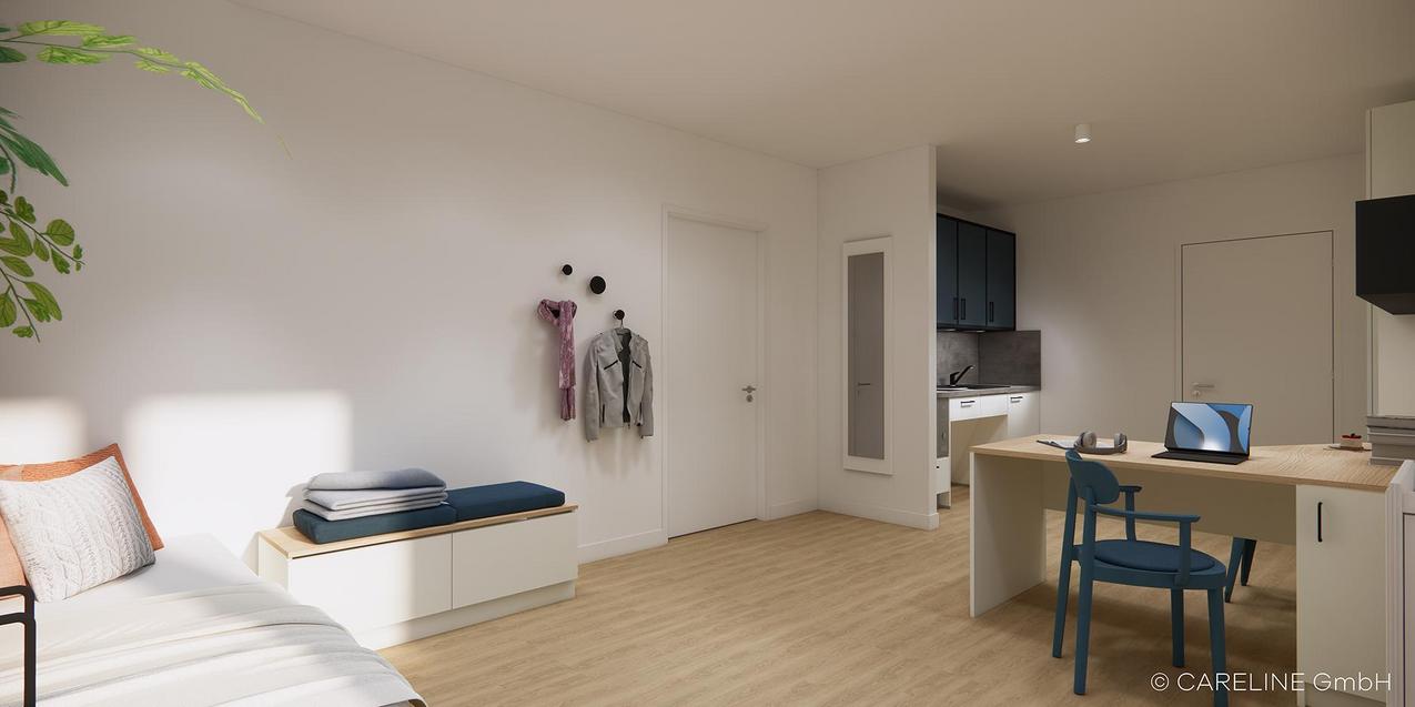 Apartmentüberblick Quartillion Wiesbaden mit Sitzmöglichkeit